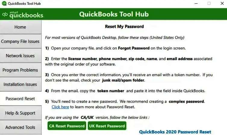 QuickBooks Tool Hub Password Reset