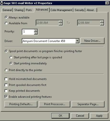 Sage 50 Email Writer V2 Properties