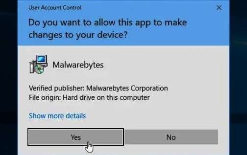 User Account Control pop-up window